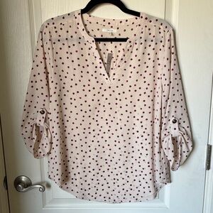 NWT Maurices Cream Blouse with Pink Polka Dots